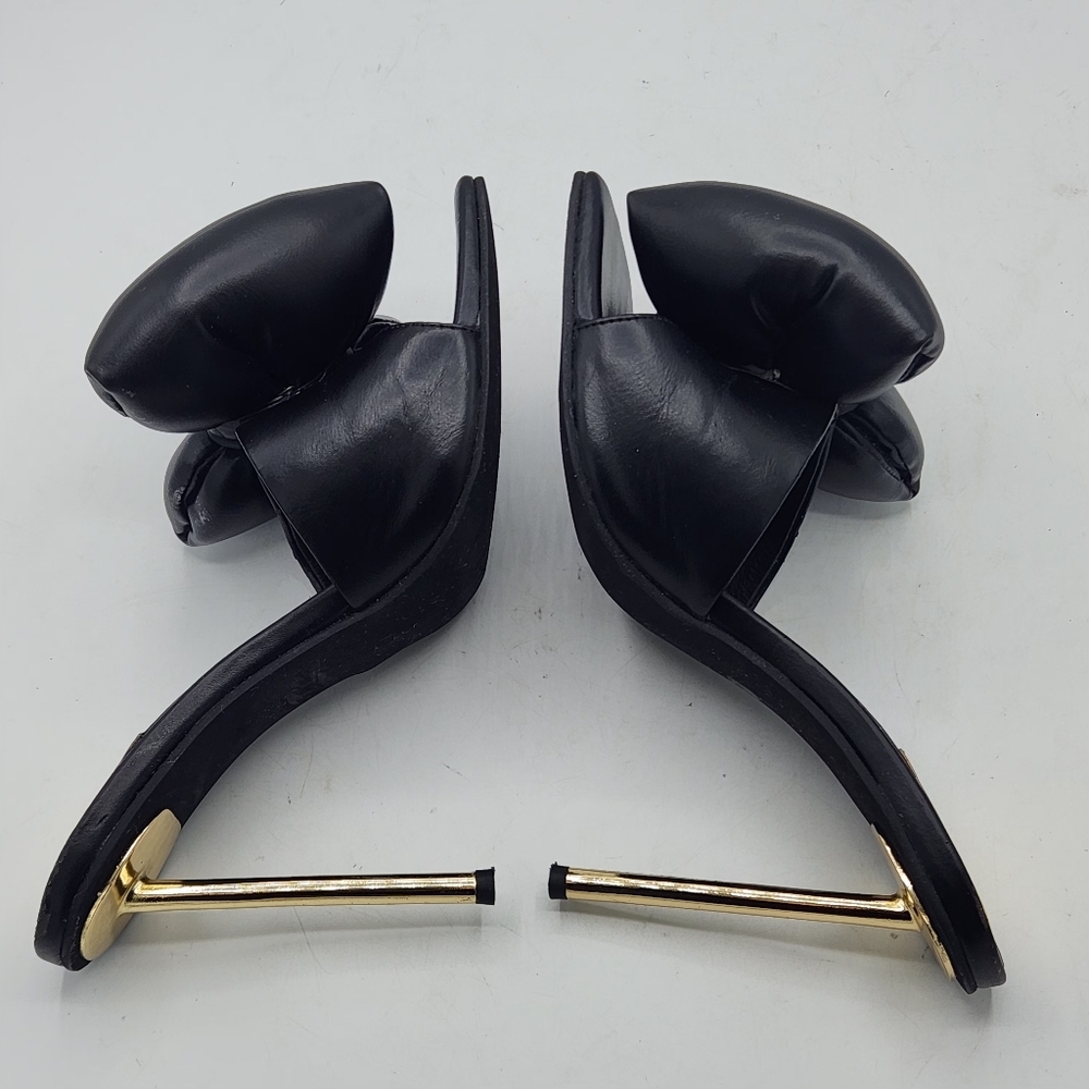 Jeffrey Campbell Bow-Down High Heel Slide Sandals In Black And Gold Size 7 - Picture 12 of 16